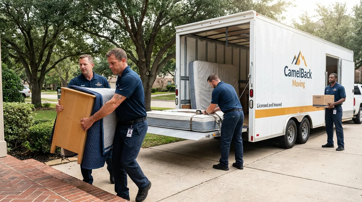 Crew loading residential truck for cross-state move from Waynesville, MO