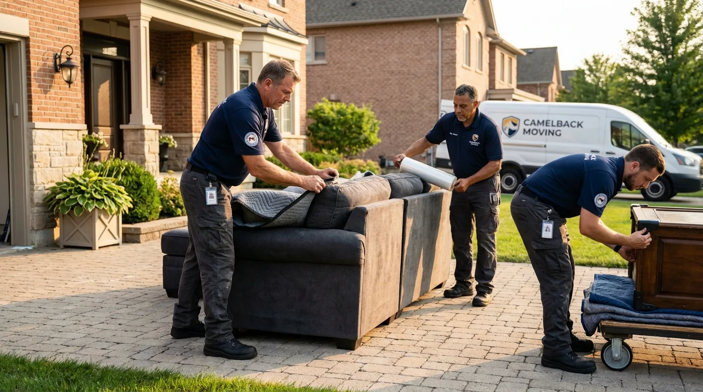 Large estate moving crew wrapping furniture in Waynesville, MO